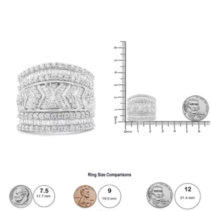 Silver 2.0 Cttw Diamond Edge Multi-Row Ring Band