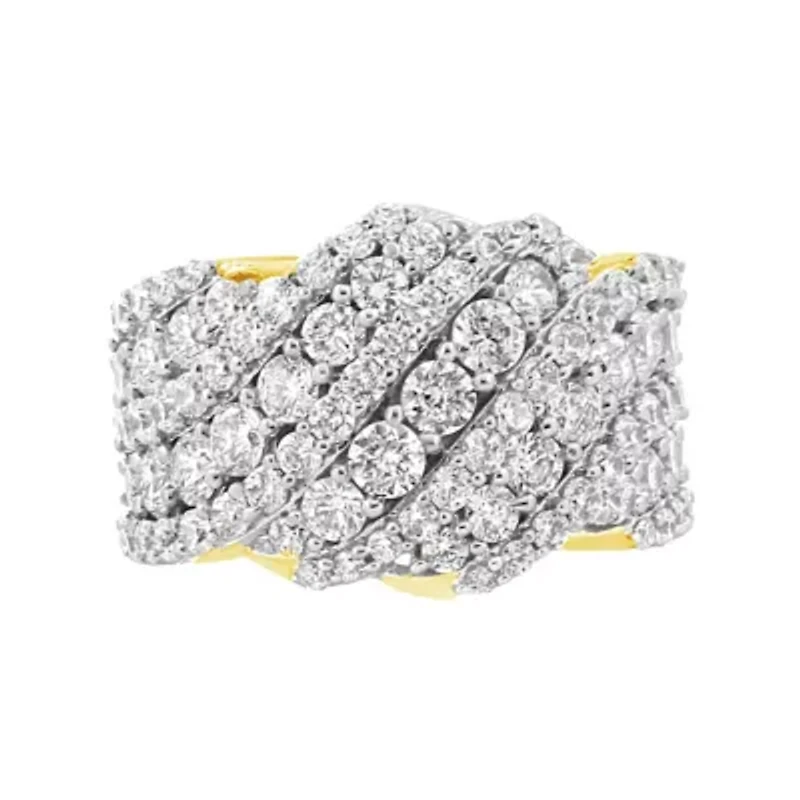 10K Gold 3.00 Cttw Diamond Multi Row Cluster Band Ring