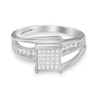 10K White Gold 1/3 Cttw Diamond Cluster Bypass Ring