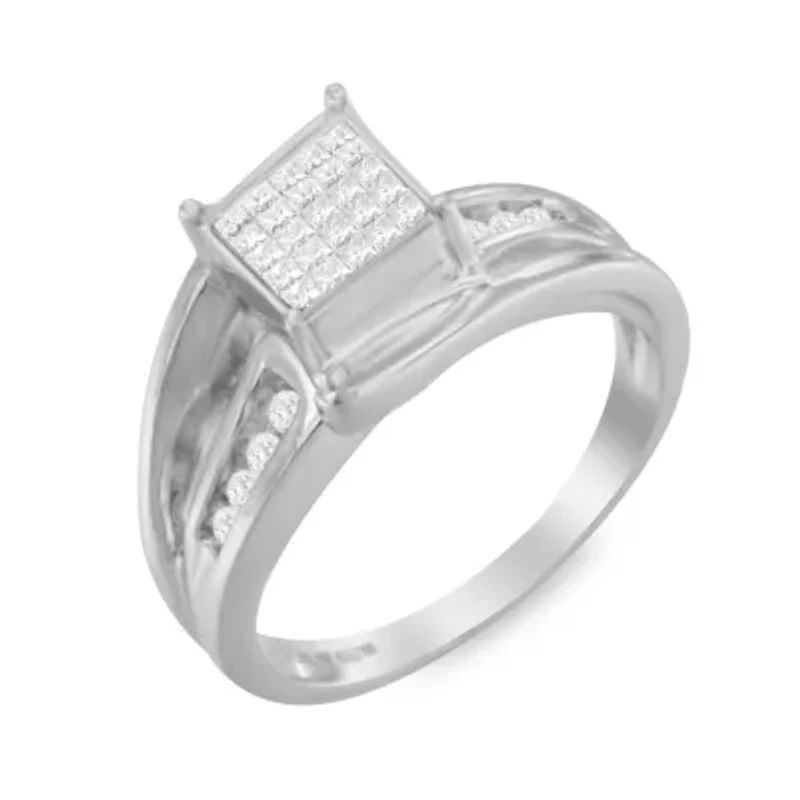 10K White Gold 1/3 Cttw Diamond Cluster Bypass Ring