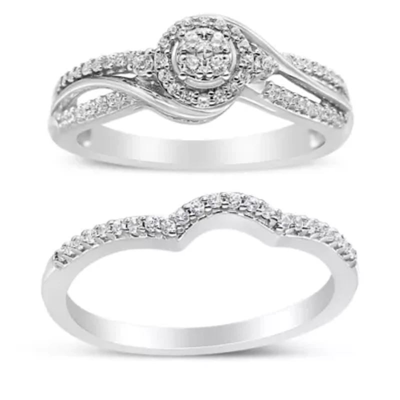 Silver 1/3 Cttw Diamond Bridal Set Ring and Band