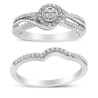 Silver 1/3 Cttw Diamond Bridal Set Ring and Band