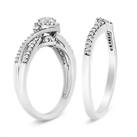 Silver 1/3 Cttw Diamond Bridal Set Ring and Band
