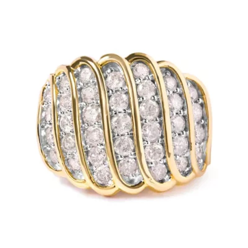 10 Yellow Gold 2.00 Cttw Diamond Multi Row Cocktail Band Ring