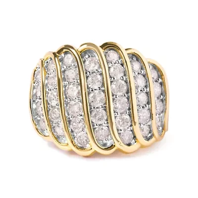 10 Yellow Gold 2.00 Cttw Diamond Multi Row Cocktail Band Ring