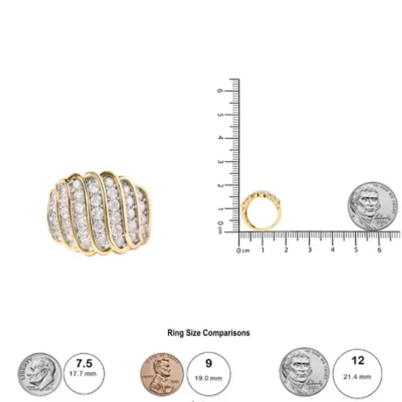 10 Yellow Gold 2.00 Cttw Diamond Multi Row Cocktail Band Ring