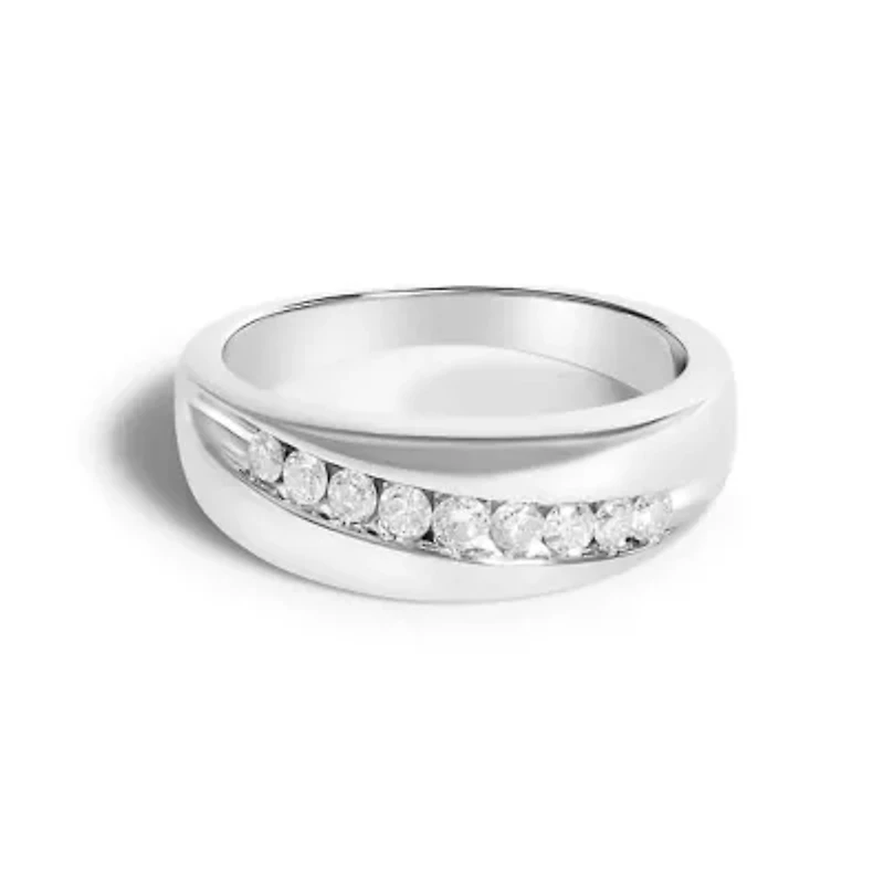 Men's Silver 1/2 Cttw Diamond 9 Stone Band Ring