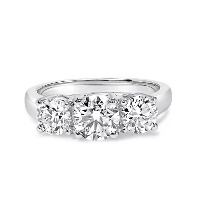 Lab Created 14K White Gold 3.0 Cttw Grown Diamond 3 Stone Band Ring