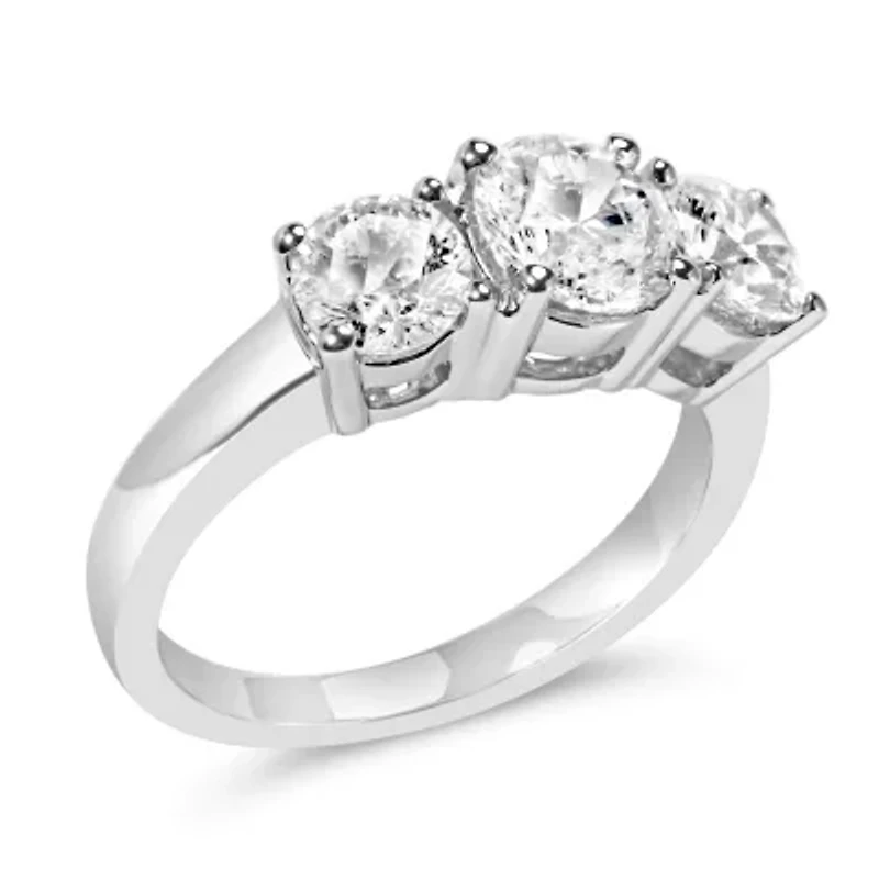 Lab Created 14K White Gold 3.0 Cttw Grown Diamond 3 Stone Band Ring