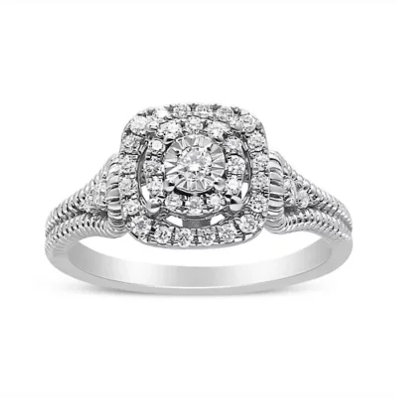 Silver 1/3 Cttw Miracle Set Round-Cut Diamond Cocktail Ring
