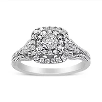 Silver 1/3 Cttw Miracle Set Round-Cut Diamond Cocktail Ring