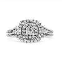Silver 1/3 Cttw Miracle Set Round-Cut Diamond Cocktail Ring