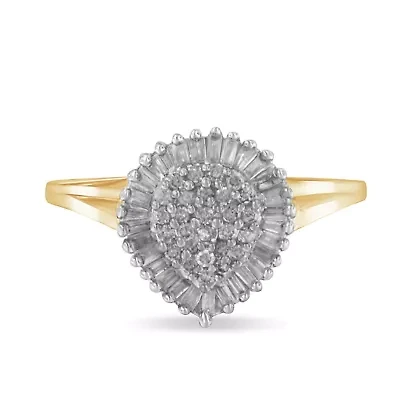 10K Yellow Gold 1/2 Cttw Diamond Cluster with Halo Cocktail Ring