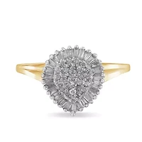 10K Yellow Gold 1/2 Cttw Diamond Cluster with Halo Cocktail Ring