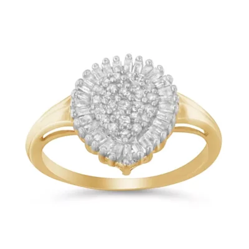 10K Yellow Gold 1/2 Cttw Diamond Cluster with Halo Cocktail Ring