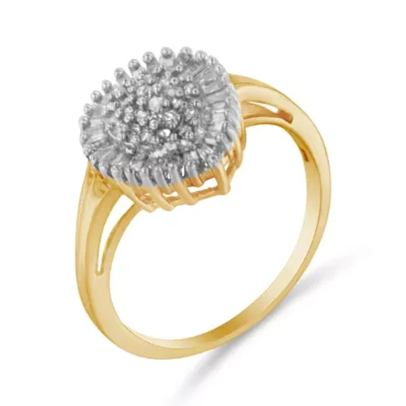 10K Yellow Gold 1/2 Cttw Diamond Cluster with Halo Cocktail Ring