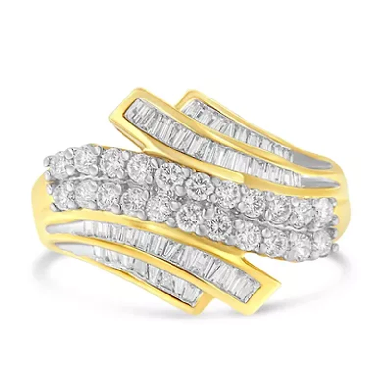 10K Yellow Gold 1.0 Cttw Diamond 64 Stone Bypass Statement Ring