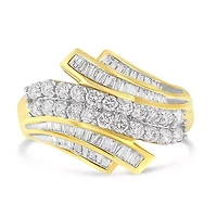 10K Yellow Gold 1.0 Cttw Diamond 64 Stone Bypass Statement Ring