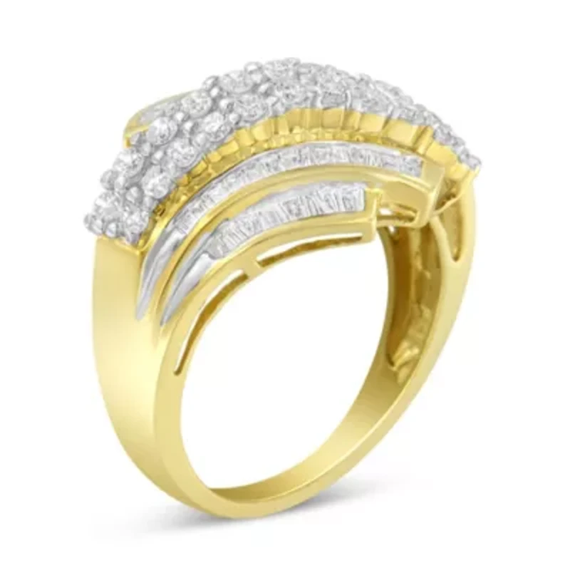 10K Yellow Gold 1.0 Cttw Diamond 64 Stone Bypass Statement Ring