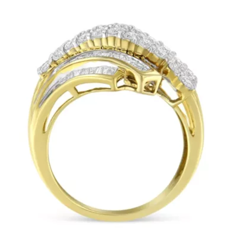 10K Yellow Gold 1.0 Cttw Diamond 64 Stone Bypass Statement Ring