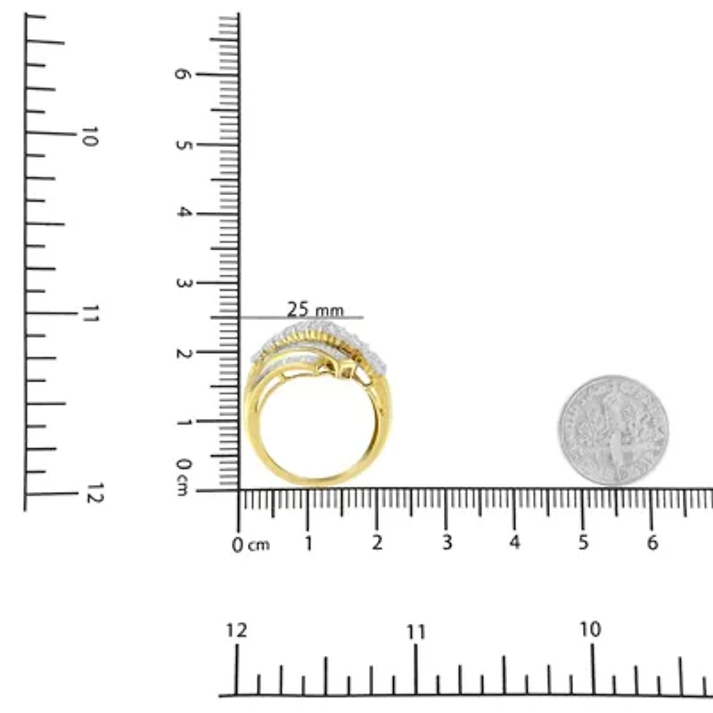 10K Yellow Gold 1.0 Cttw Diamond 64 Stone Bypass Statement Ring
