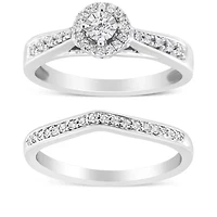 Silver 1/3 Cttw Diamond Engagement Ring Set
