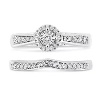 Silver 1/3 Cttw Diamond Engagement Ring Set