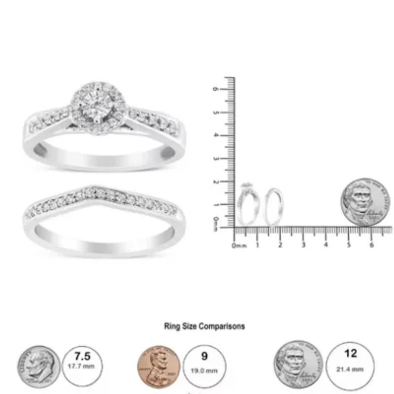 Silver 1/3 Cttw Diamond Engagement Ring Set