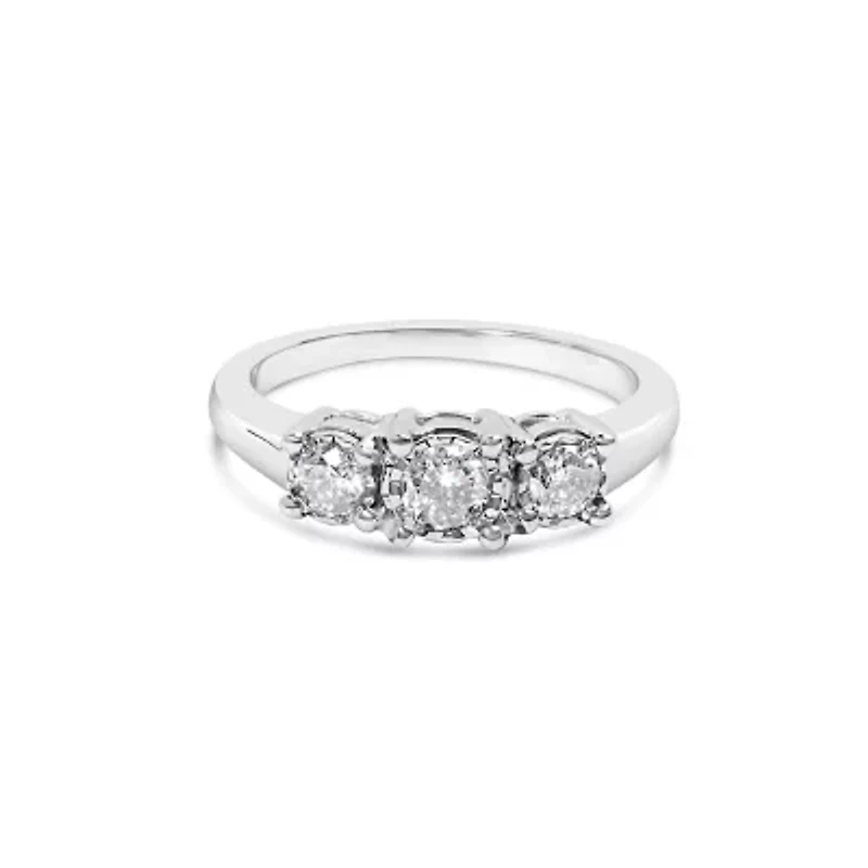 Lab Created 14K White Gold 1/2 Cttw Diamond Three Stone Illusion Plate Ring