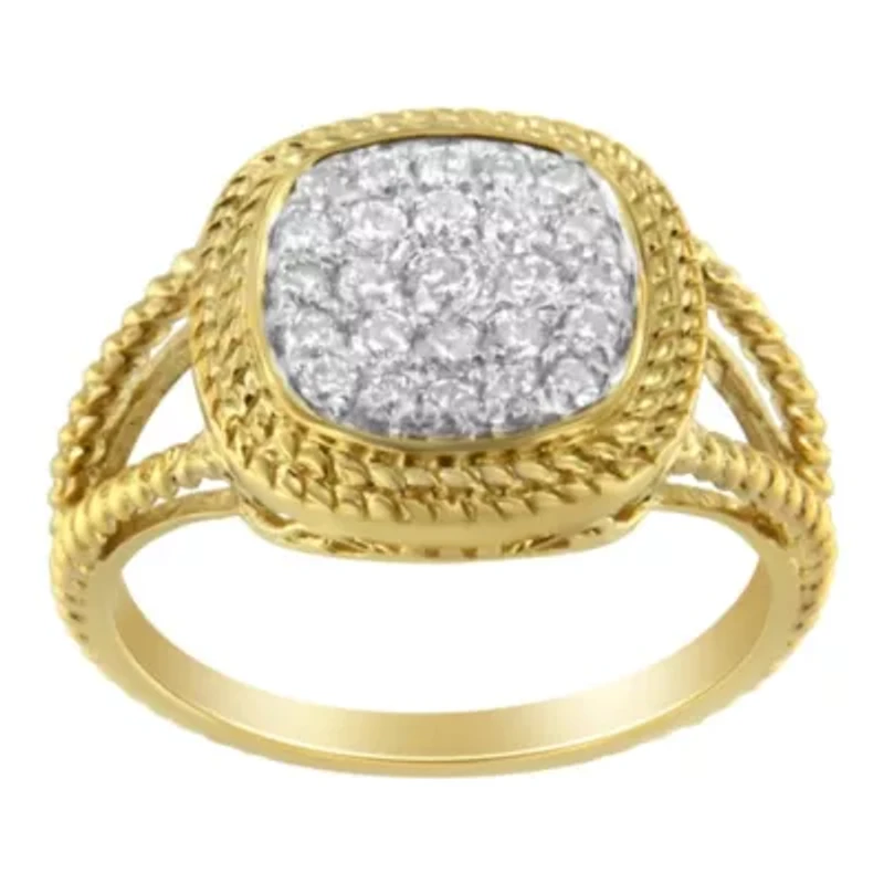 Silver 1/2 Cttw Diamond Cluster Split Shank Cocktail Ring