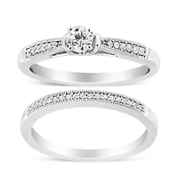 Silver 1/3 Cttw Diamond Engagement Ring Bridal Set with Milgrain