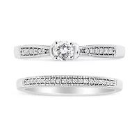 Silver 1/3 Cttw Diamond Engagement Ring Bridal Set with Milgrain