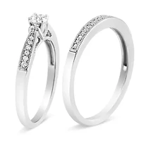 Silver 1/3 Cttw Diamond Engagement Ring Bridal Set with Milgrain