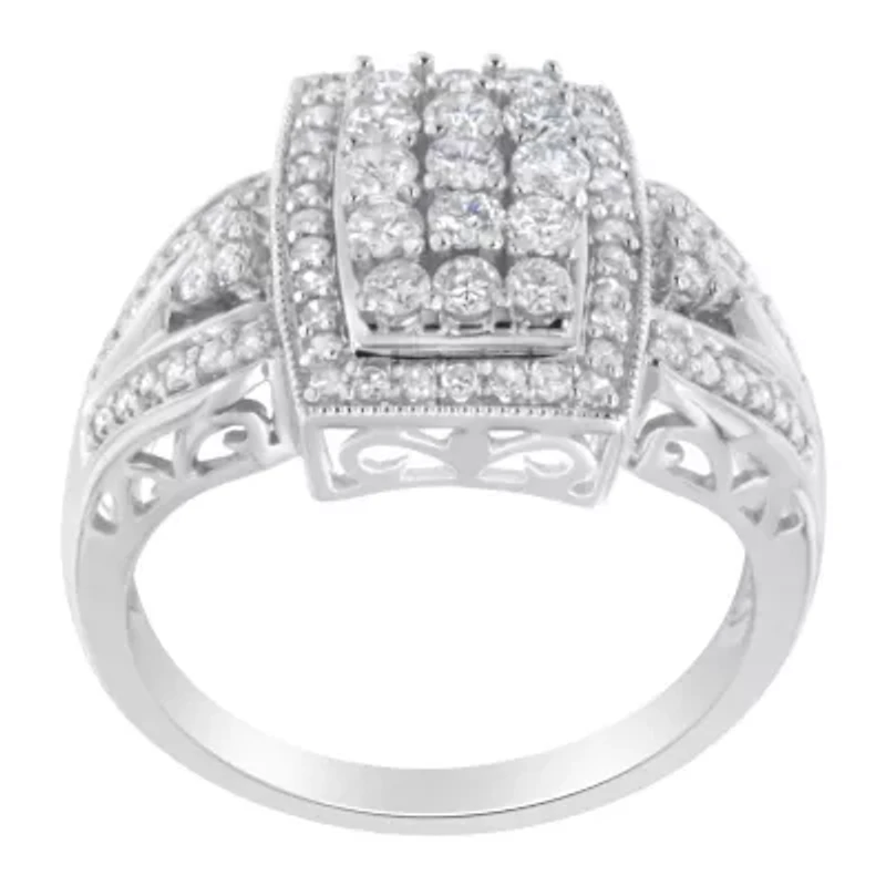 10K White Gold 1.0 Cttw Diamond Band Cocktail Ring