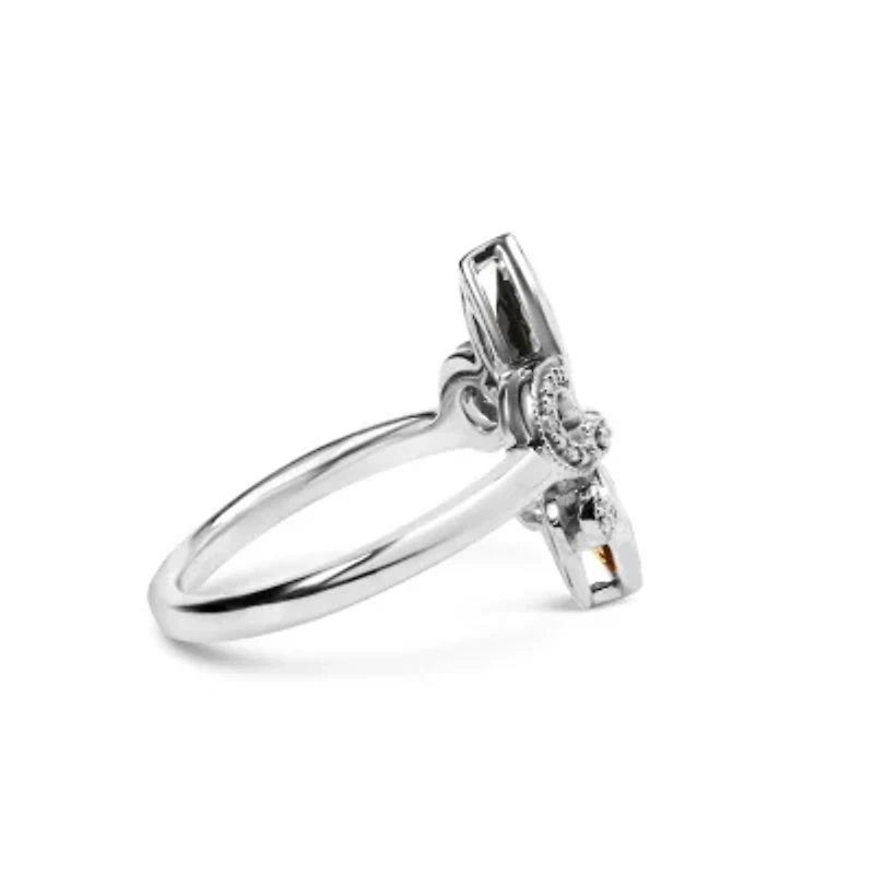 Silver Onyx, Citrine and Diamond Accent Fleur De Lis Ring