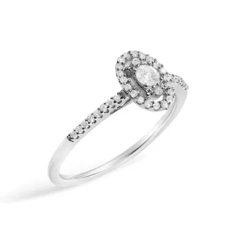 14K White Gold 1/5 Cttw Diamond With Halo Engagement Ring