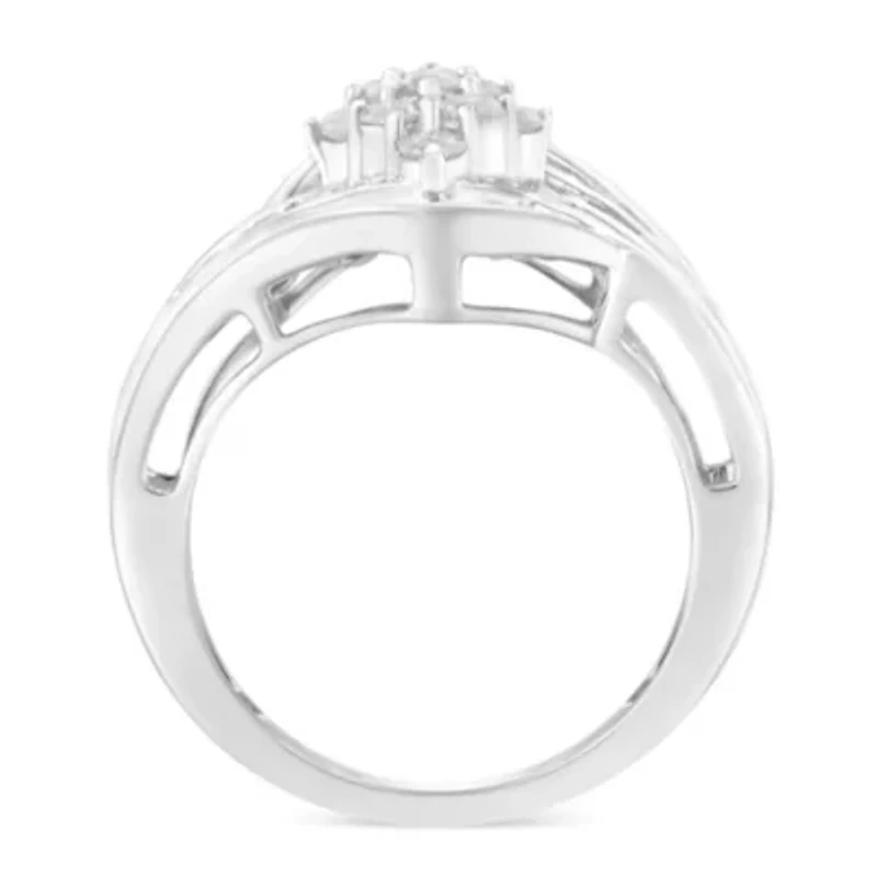 10K White Gold Diamond Bypass Cluster Ring