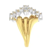 10K Yellow Gold 1 1/2 Cttw Diamond Cluster Tapered Shank Cocktail Ring