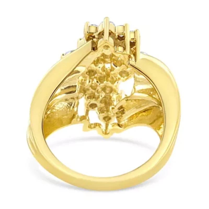 10K Yellow Gold 1 1/2 Cttw Diamond Cluster Tapered Shank Cocktail Ring