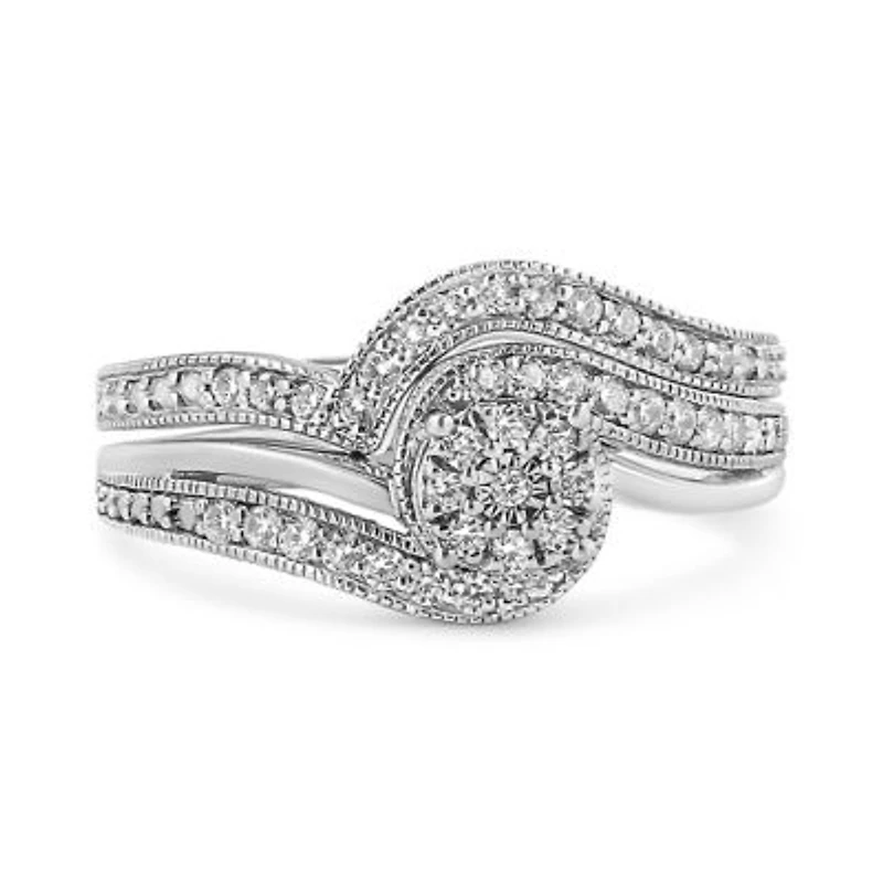 Silver 1/3 Cttw Multi-Diamond Bridal Set Ring and Band
