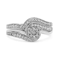 Silver 1/3 Cttw Multi-Diamond Bridal Set Ring and Band