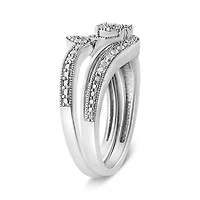 Silver 1/3 Cttw Multi-Diamond Bridal Set Ring and Band