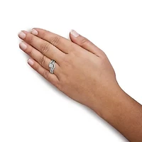 Silver 1/3 Cttw Multi-Diamond Bridal Set Ring and Band