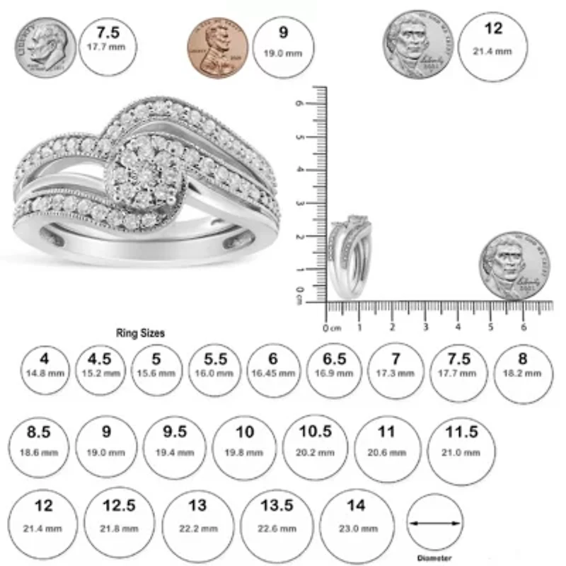 Silver 1/3 Cttw Multi-Diamond Bridal Set Ring and Band