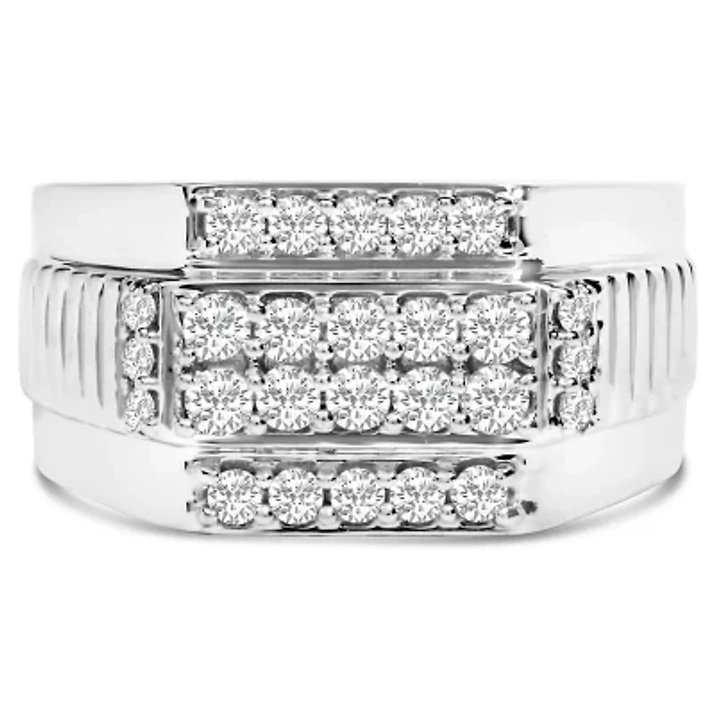 Men's Silver 1.00 Cttw Diamond Multi Row Band Ring