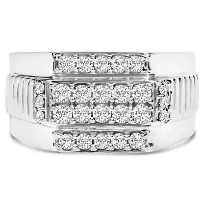 Men's Silver 1.00 Cttw Diamond Multi Row Band Ring