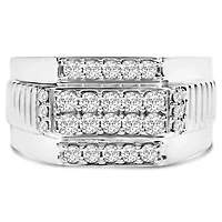 Men's Silver 1.00 Cttw Diamond Multi Row Band Ring