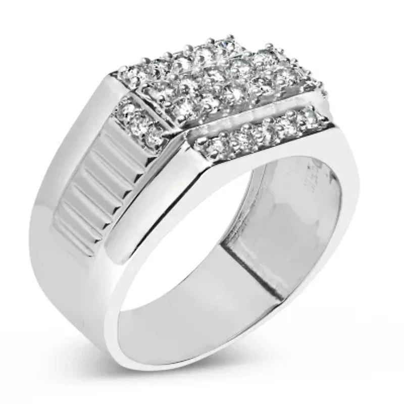 Men's Silver 1.00 Cttw Diamond Multi Row Band Ring