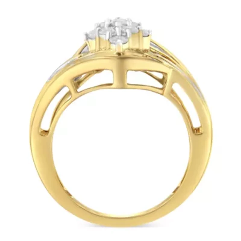 Sterling Silver Diamond Bypass Cluster Ring