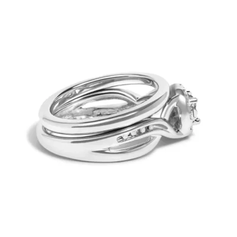 Silver 1/7 Cttw Diamond Engagement Ring and Wedding Band Set